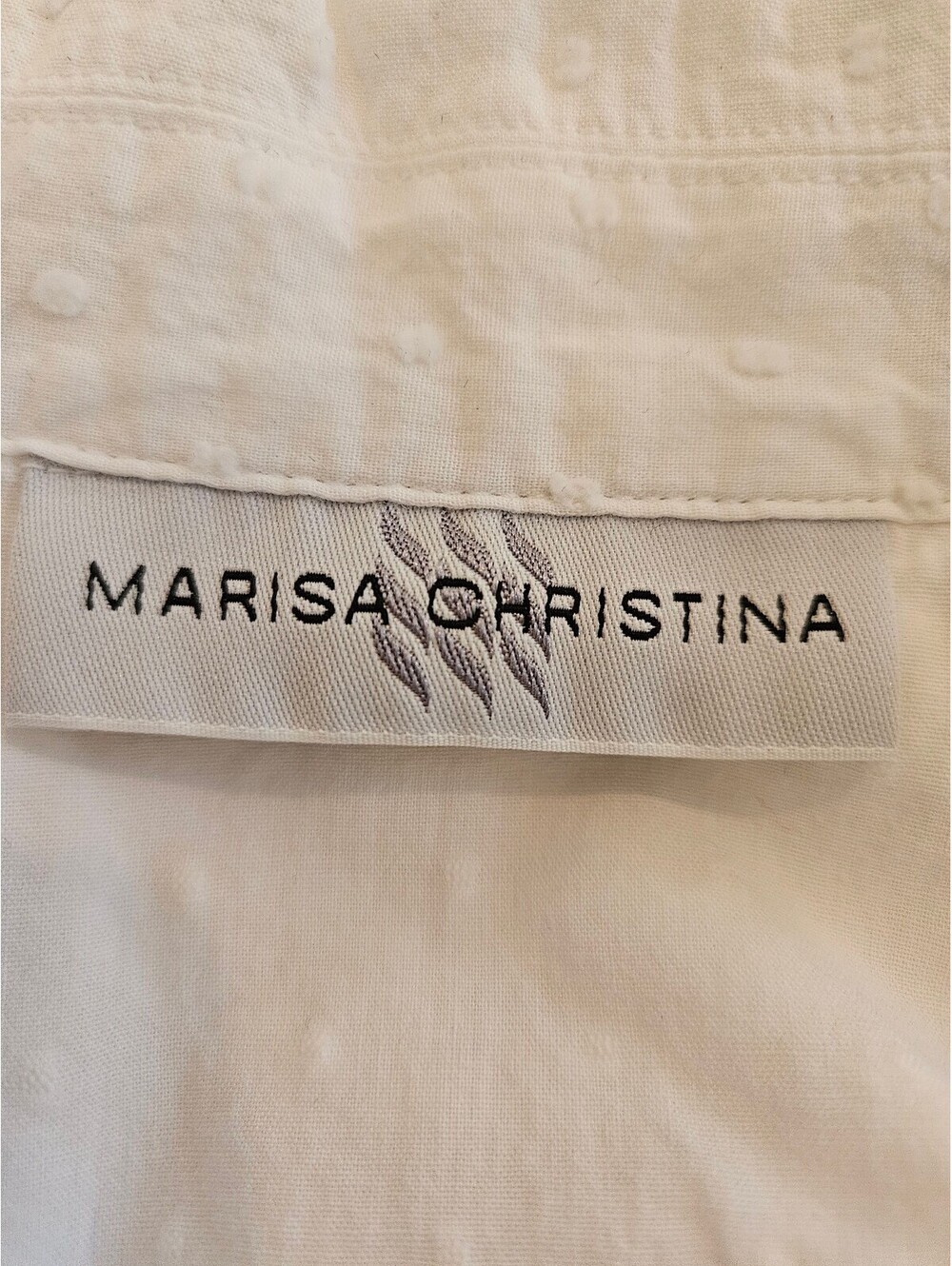 Marissa Christina large white textured with dots and accented by bows blouse - Picture 5 of 7